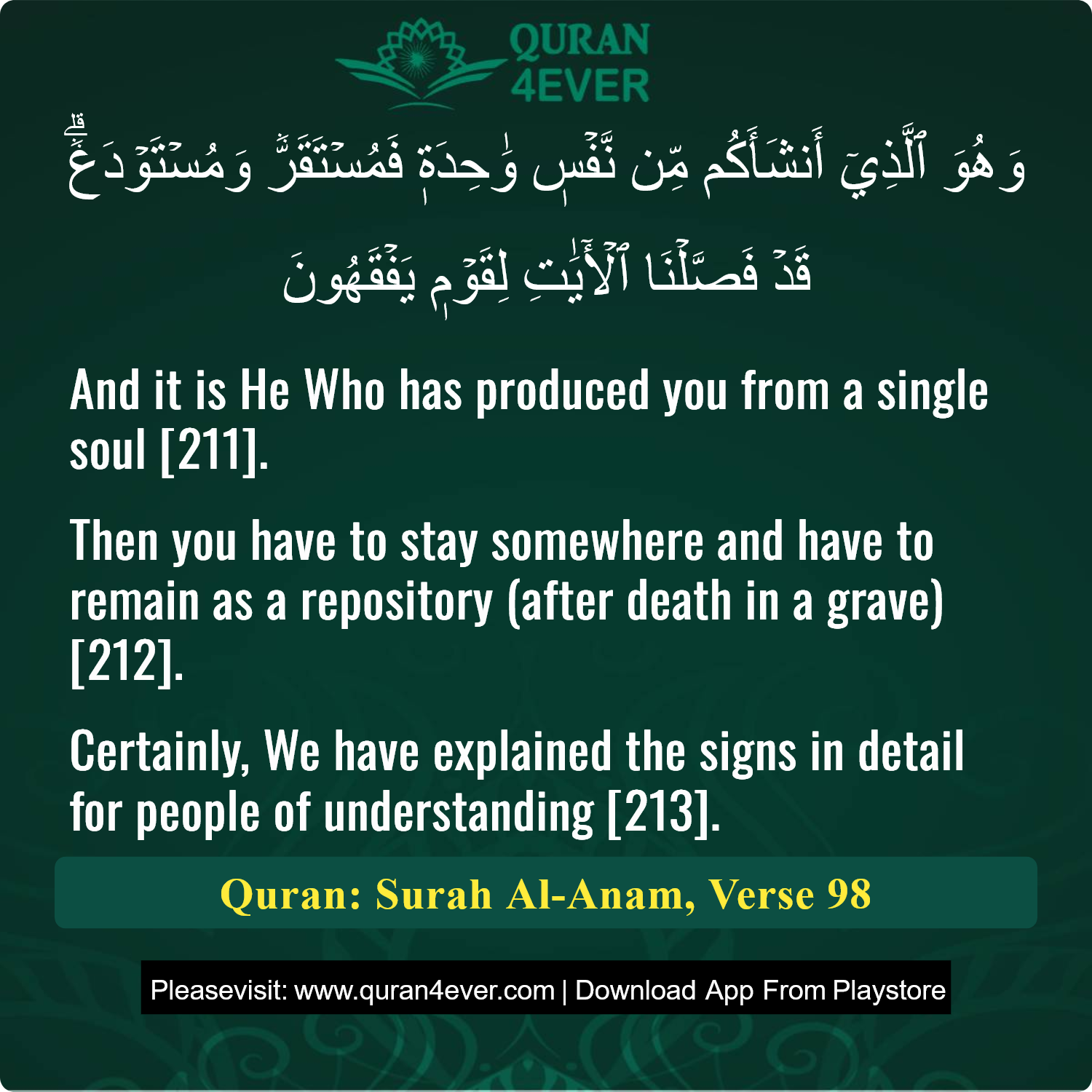 Surah 6, Ayah 98 - Quran Image