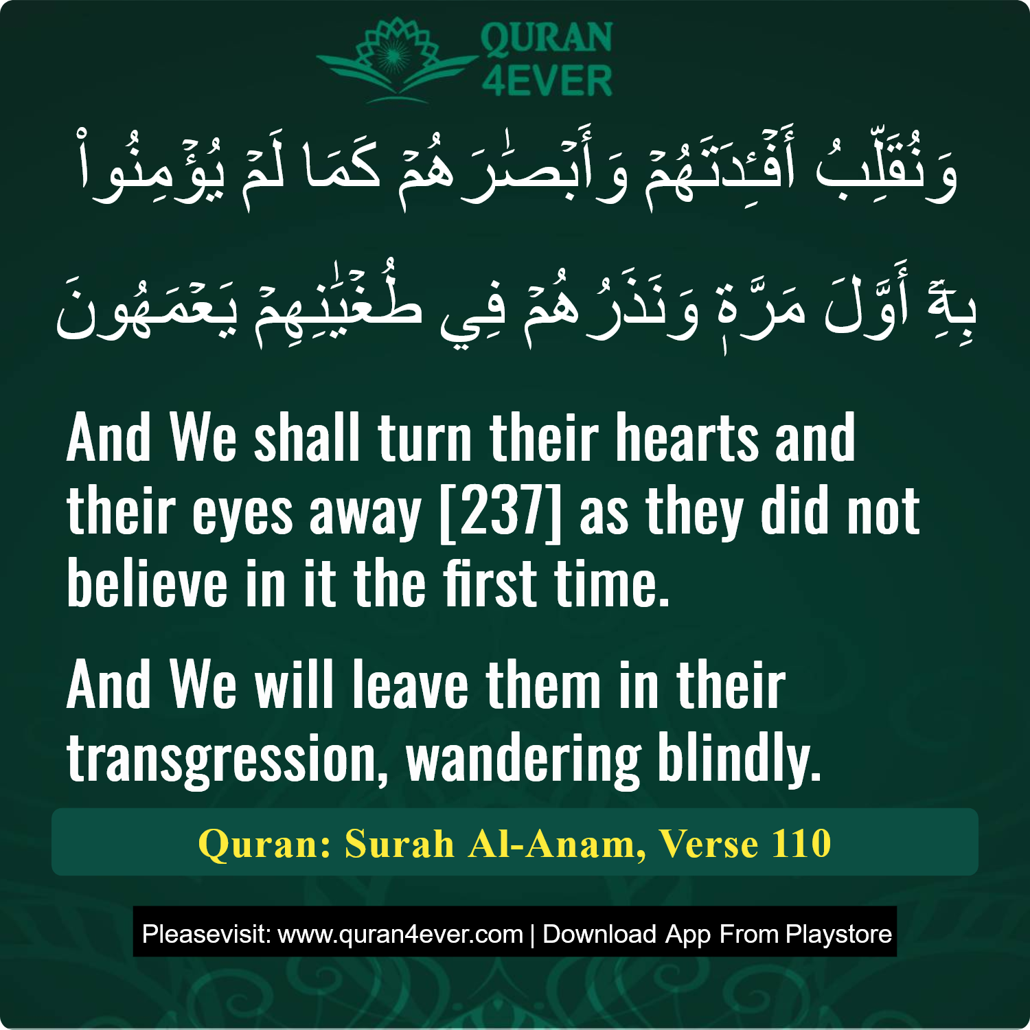 Surah 6, Ayah 110 - Quran Image