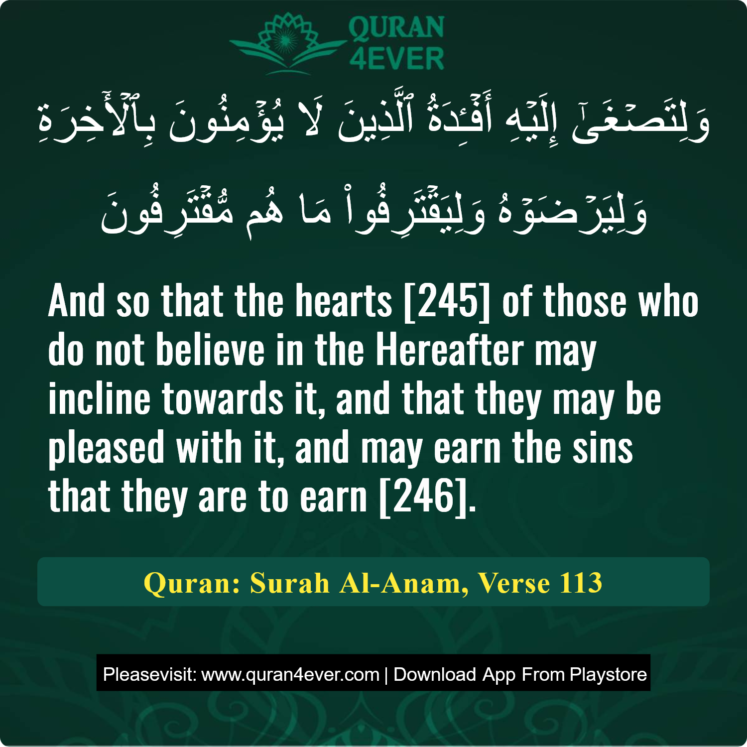 Surah 6, Ayah 113 - Quran Image