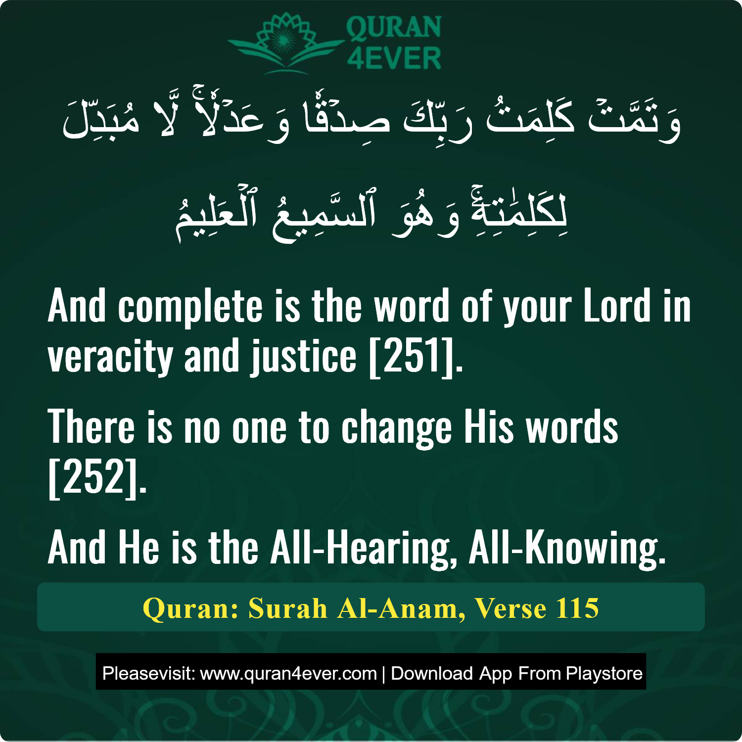 Surah 6, Ayah 115 - Quran Image