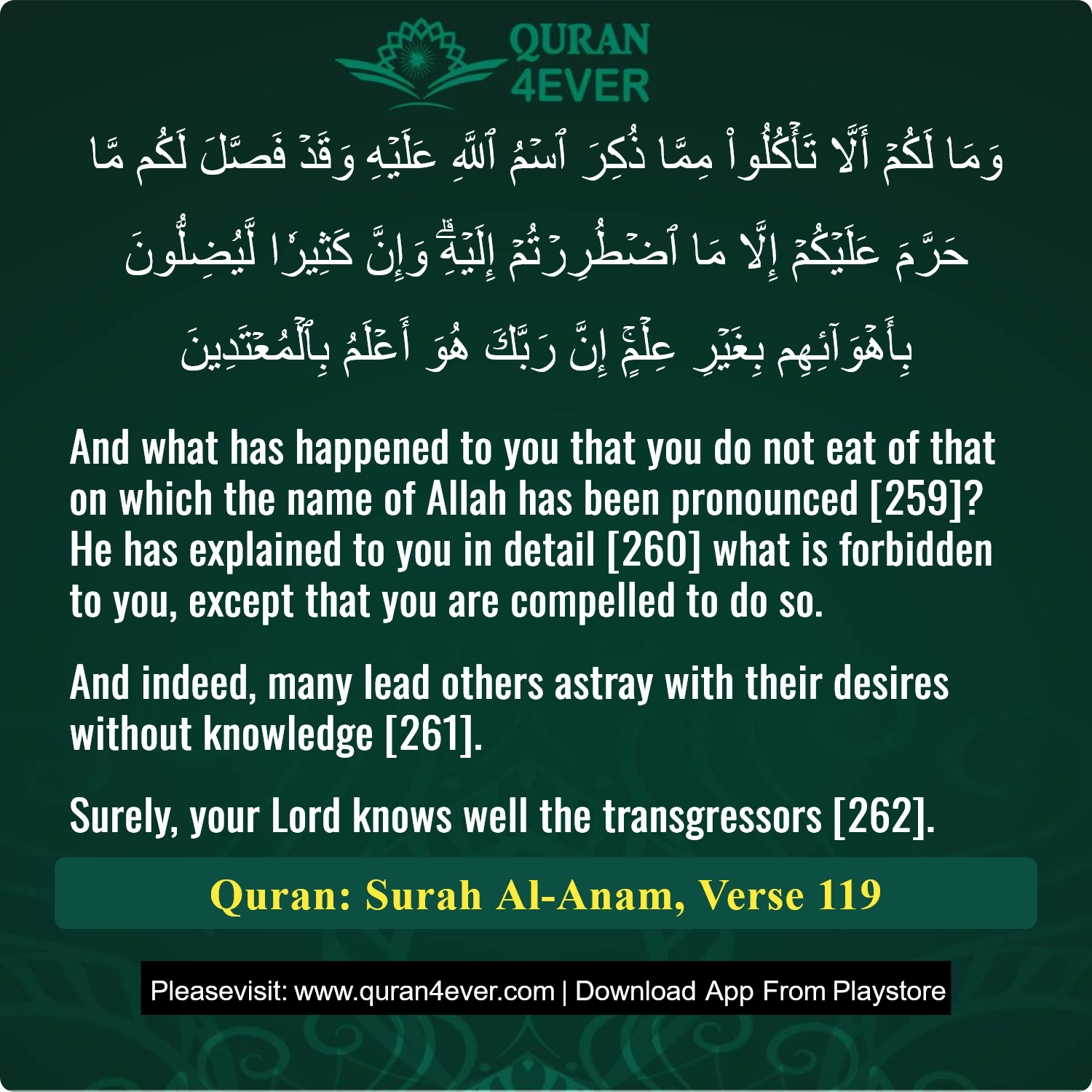 Surah 6, Ayah 119 - Quran Image