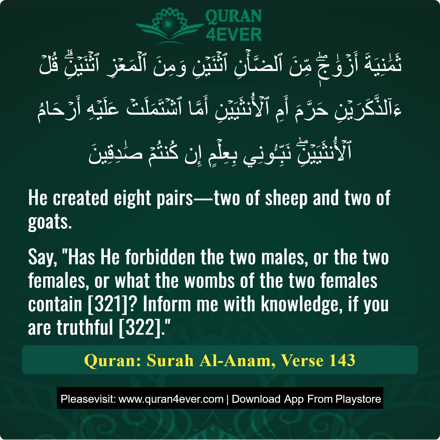 Surah 6, Ayah 143 - Quran Image