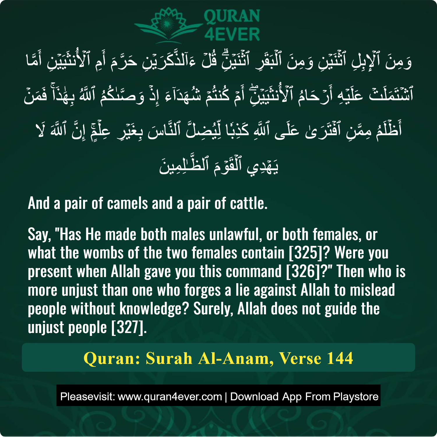 Surah 6, Ayah 144 - Quran Image