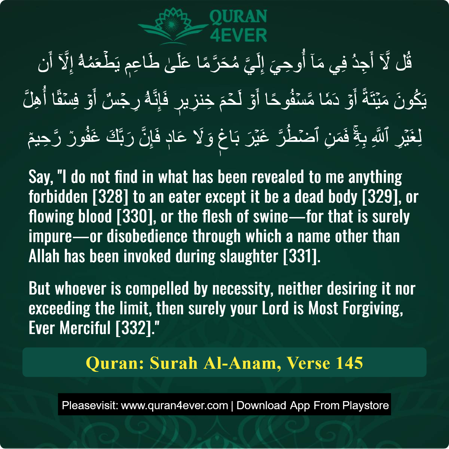 Surah 6, Ayah 145 - Quran Image