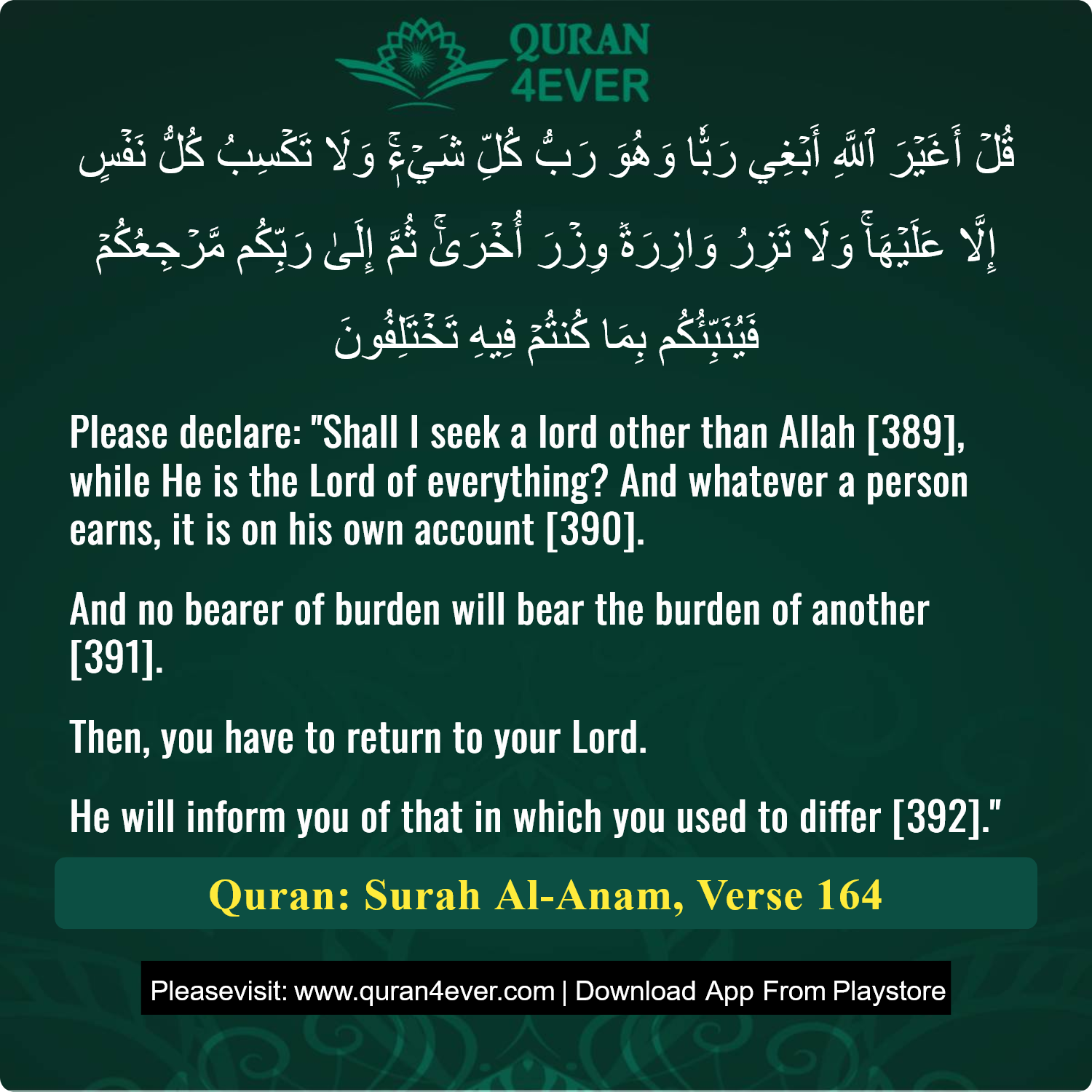 Surah 6, Ayah 164 - Quran Image