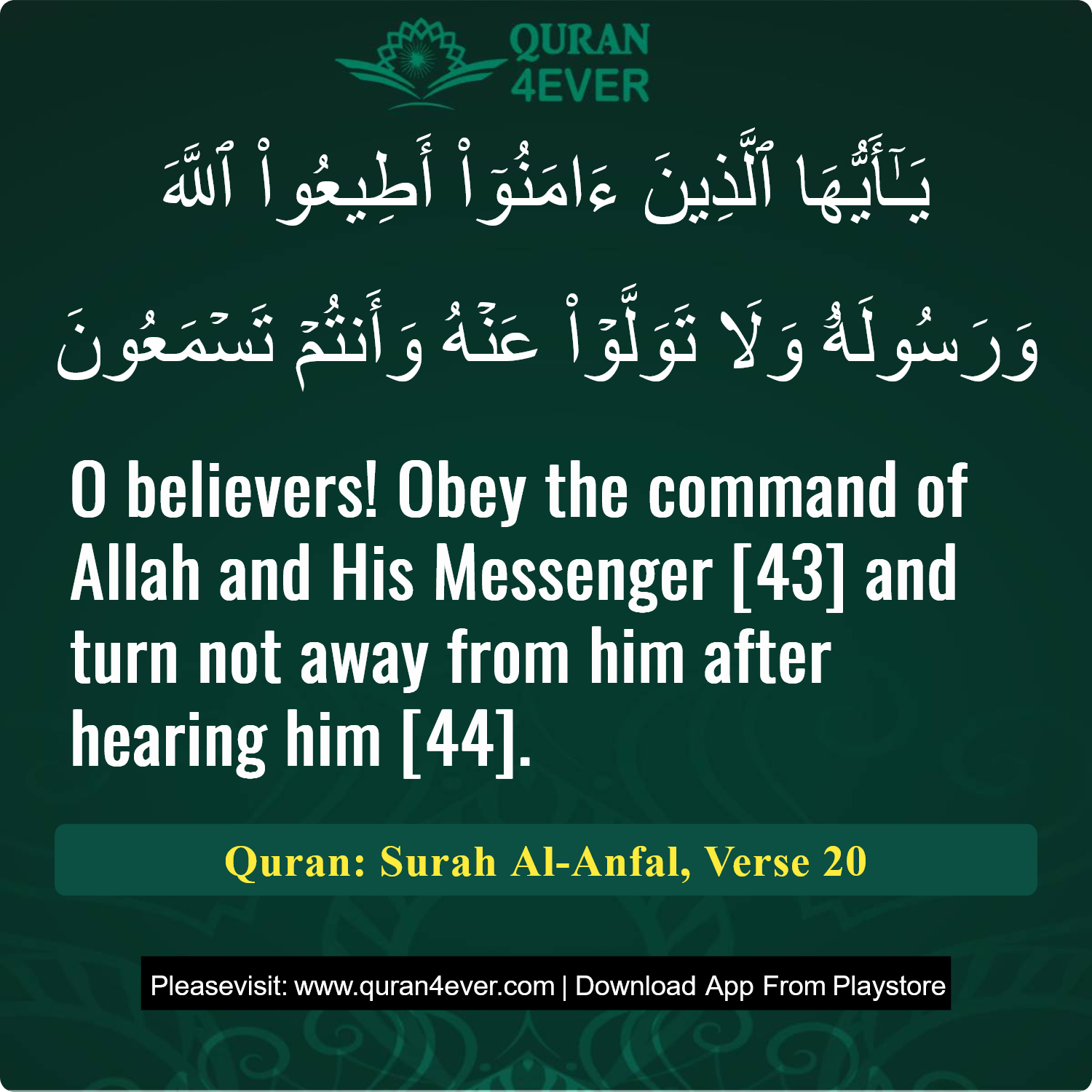 Surah 8, Ayah 20 - Quran Image