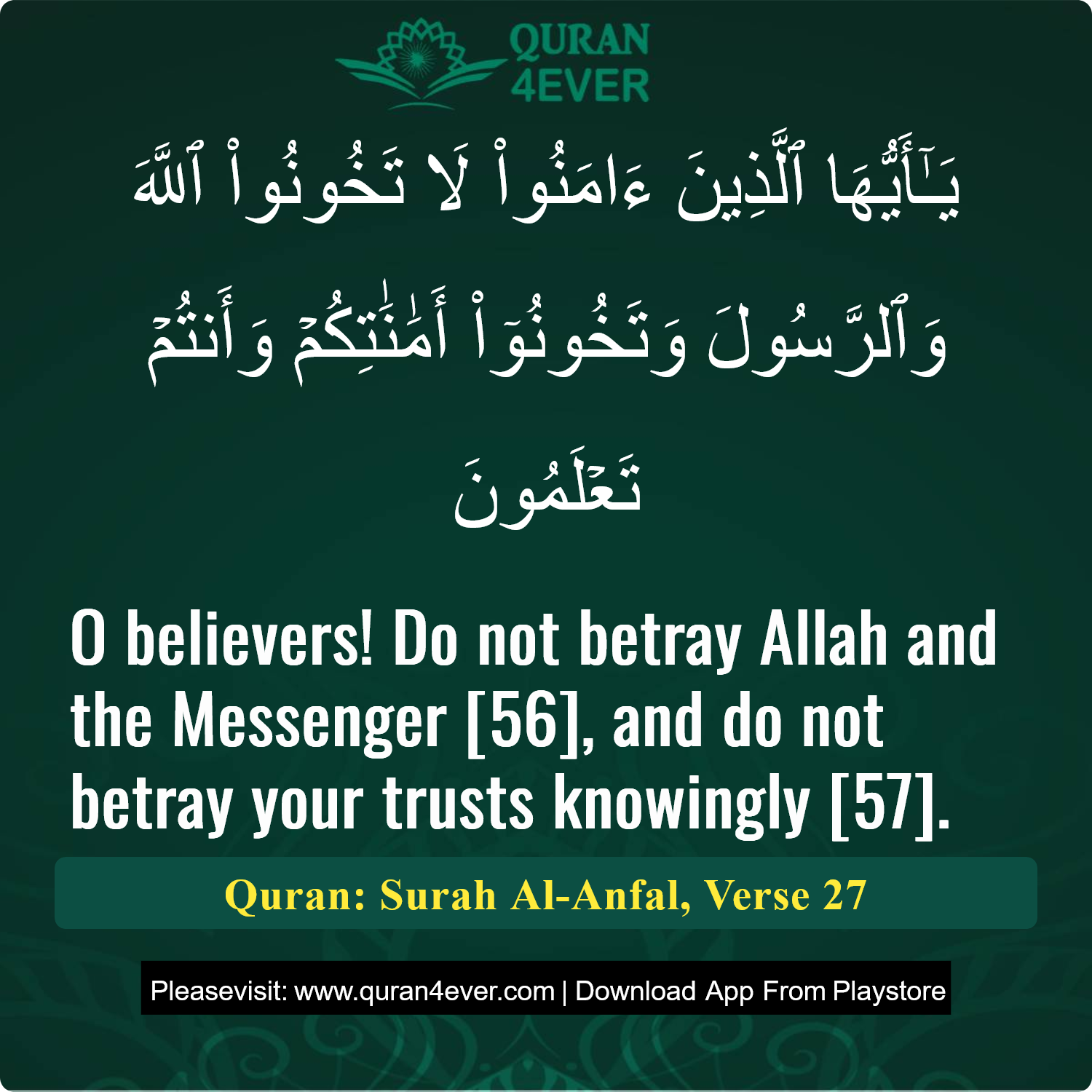 Surah 8, Ayah 27 - Quran Image