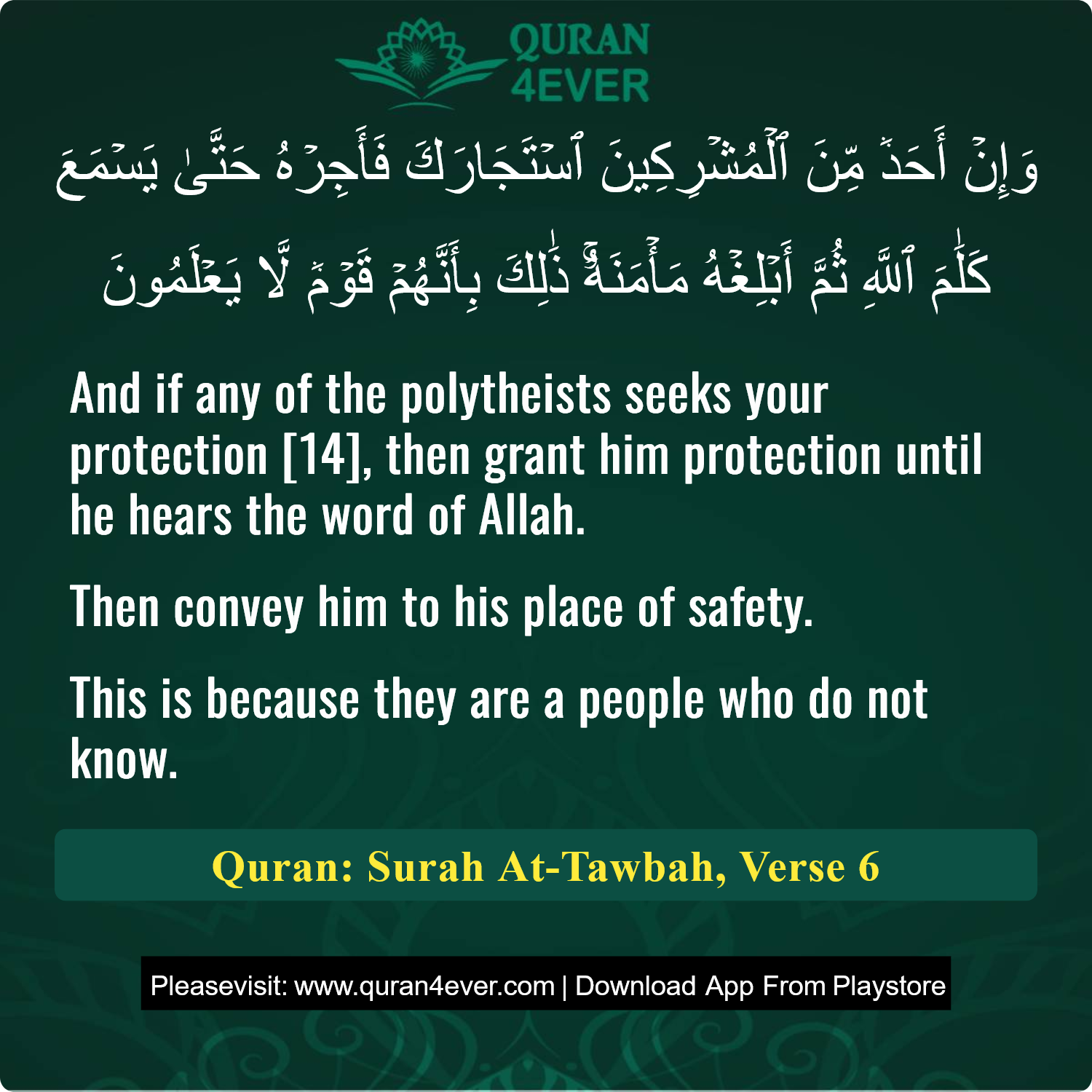 Surah 9, Ayah 6 - Quran Image