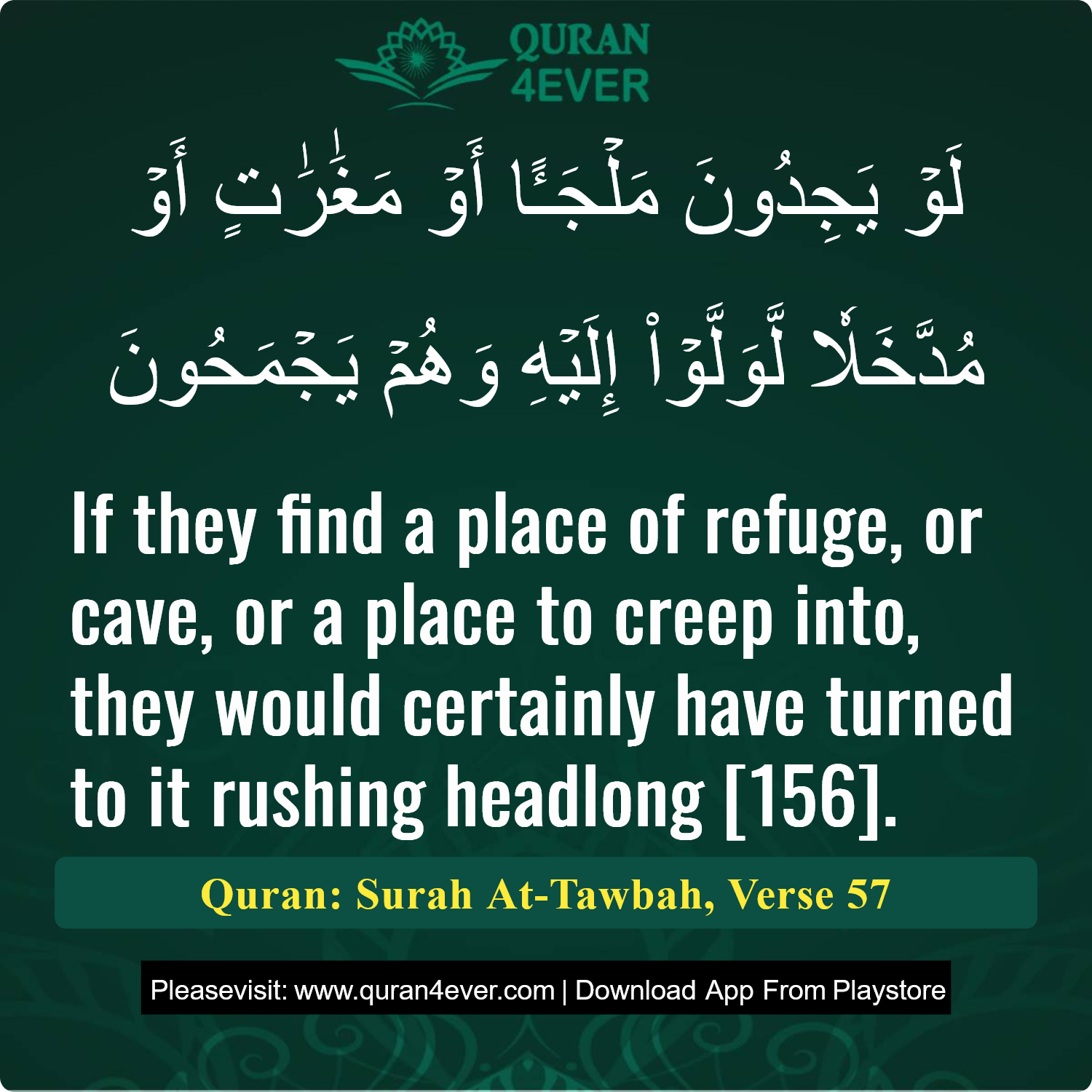 Surah 9, Ayah 57 - Quran Image