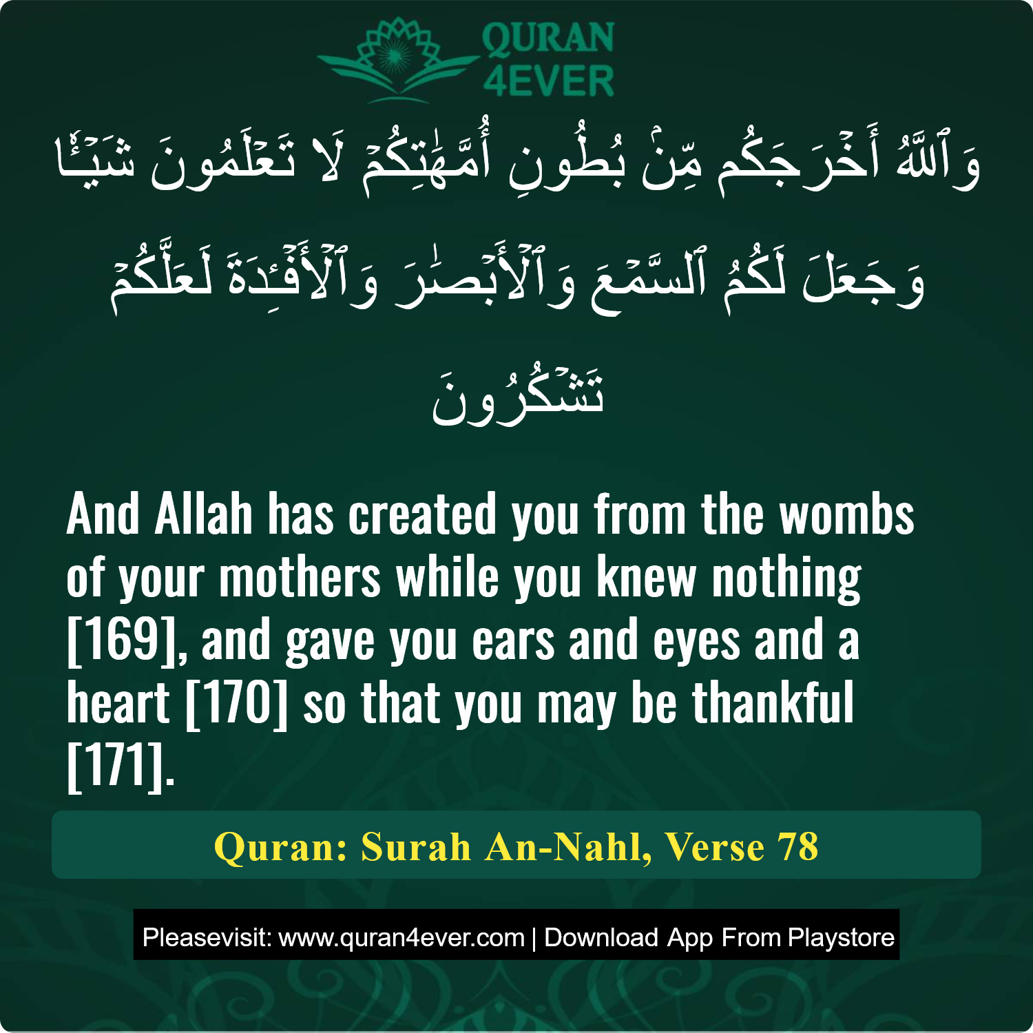 Surah 16, Ayah 78 - Quran Image