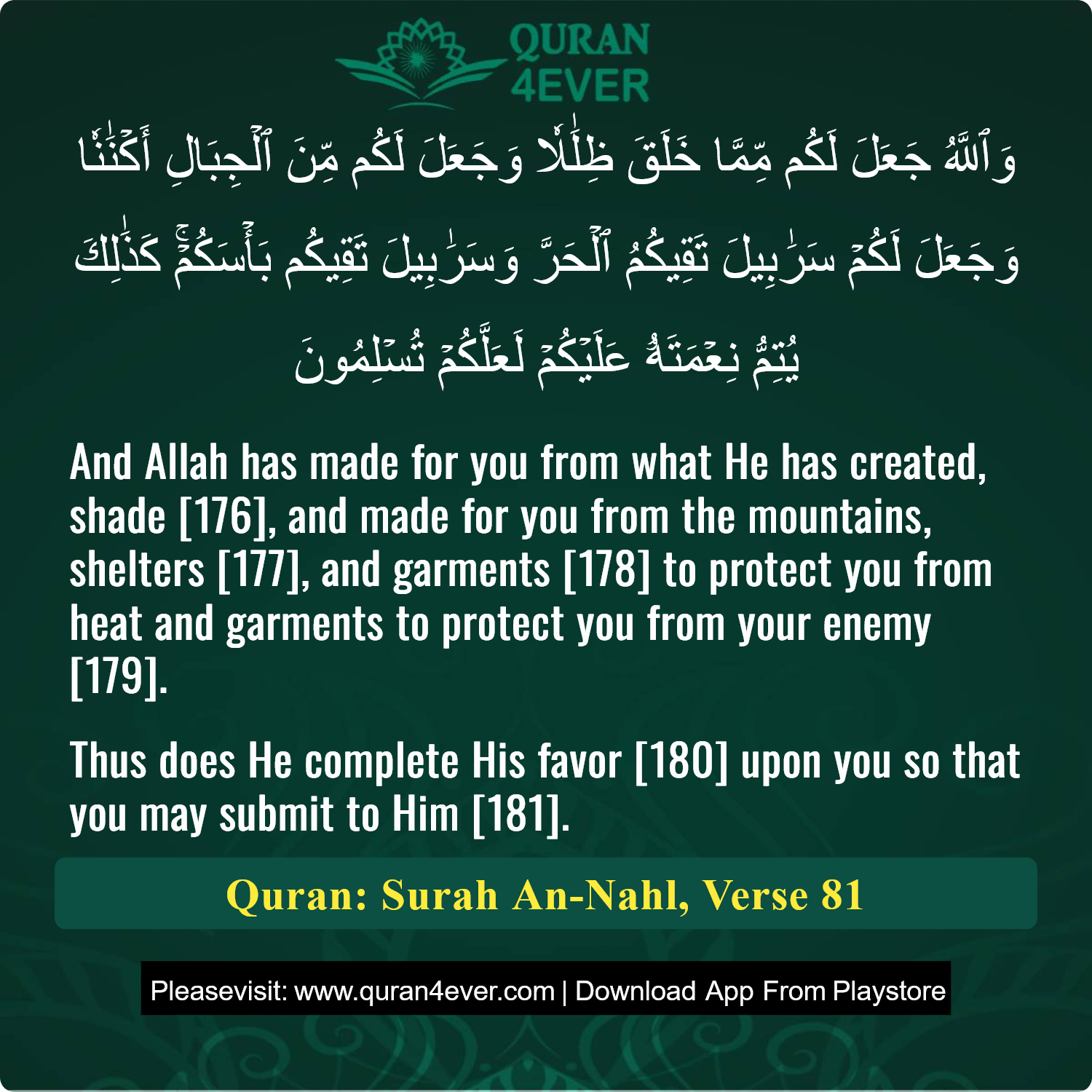 Surah 16, Ayah 81 - Quran Image