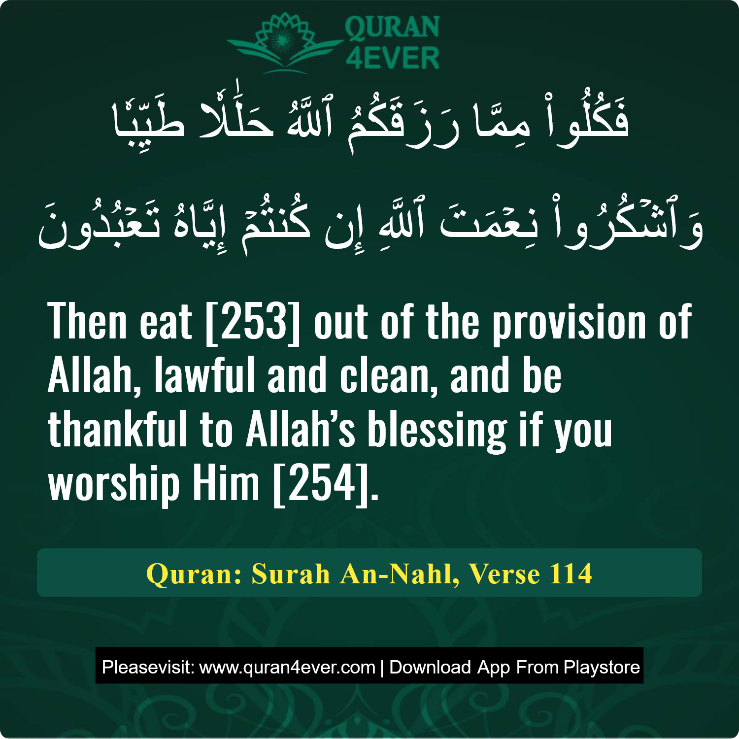 Surah 16, Ayah 114 - Quran Image
