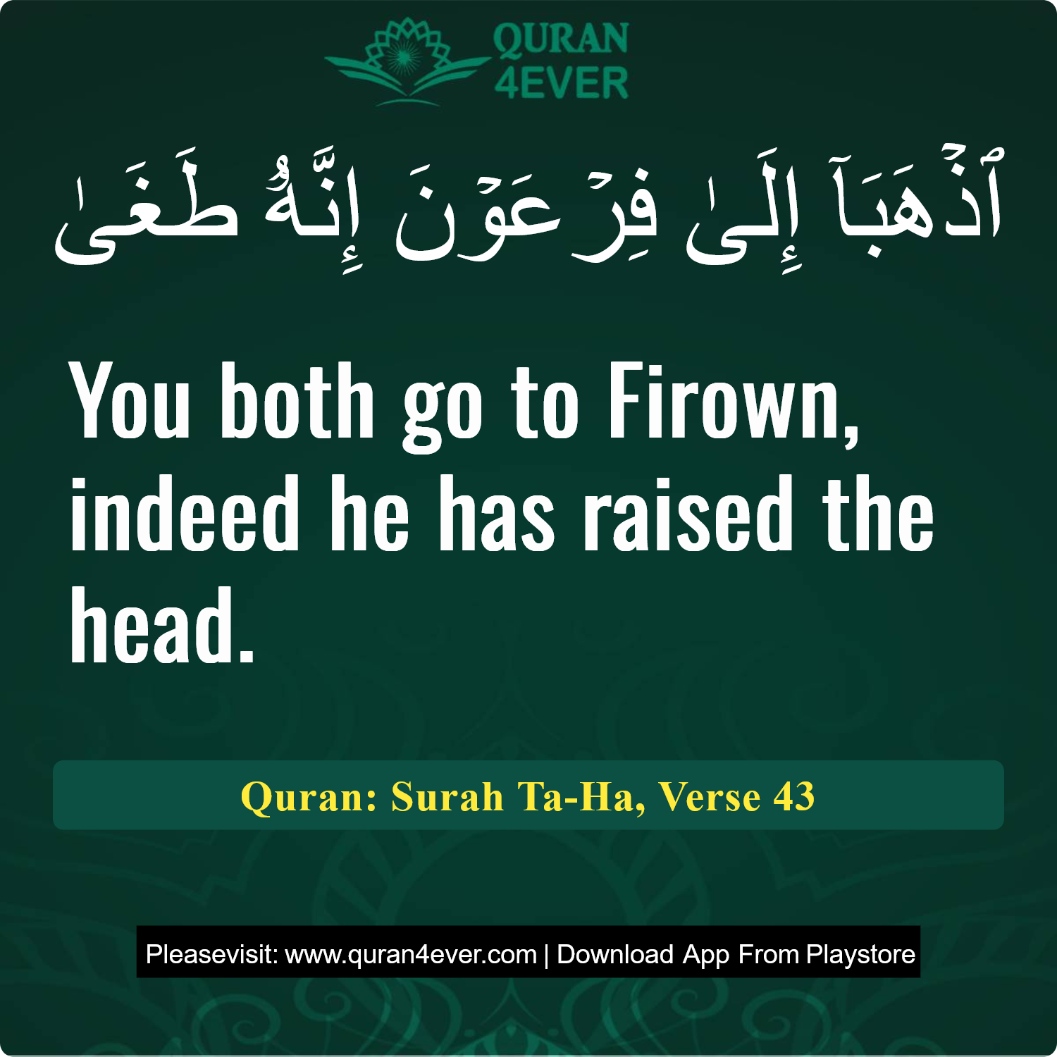 Surah 20, Ayah 43 - Quran Image