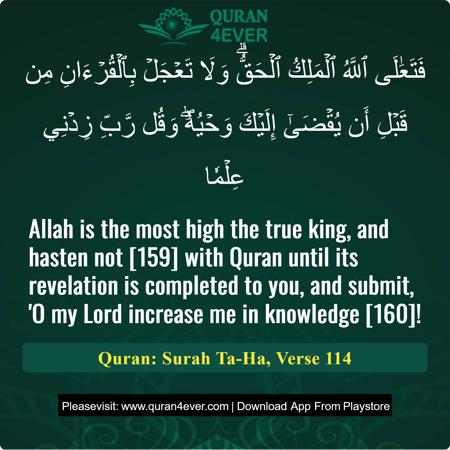 Surah 20, Ayah 114 - Quran Image