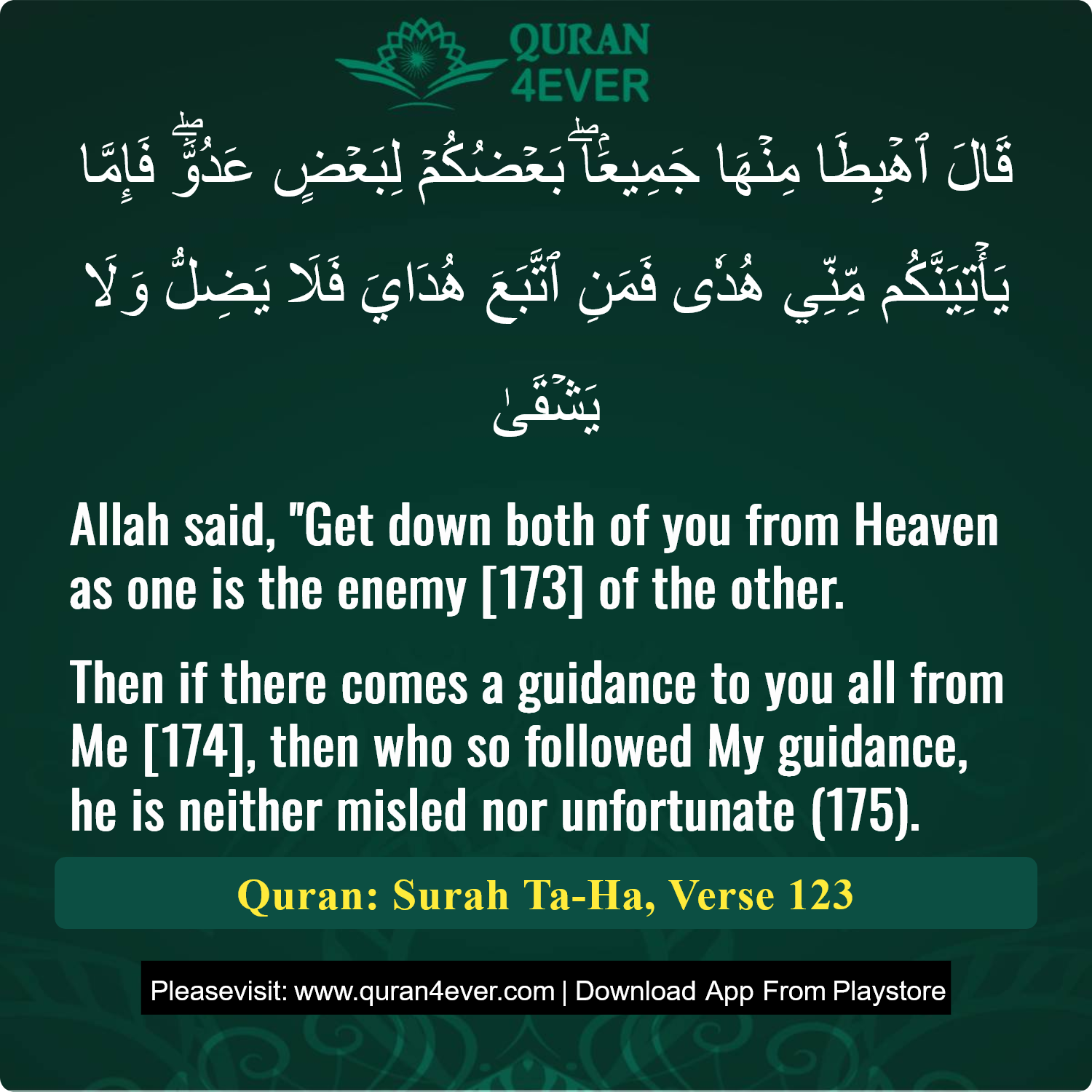 Surah 20, Ayah 123 - Quran Image