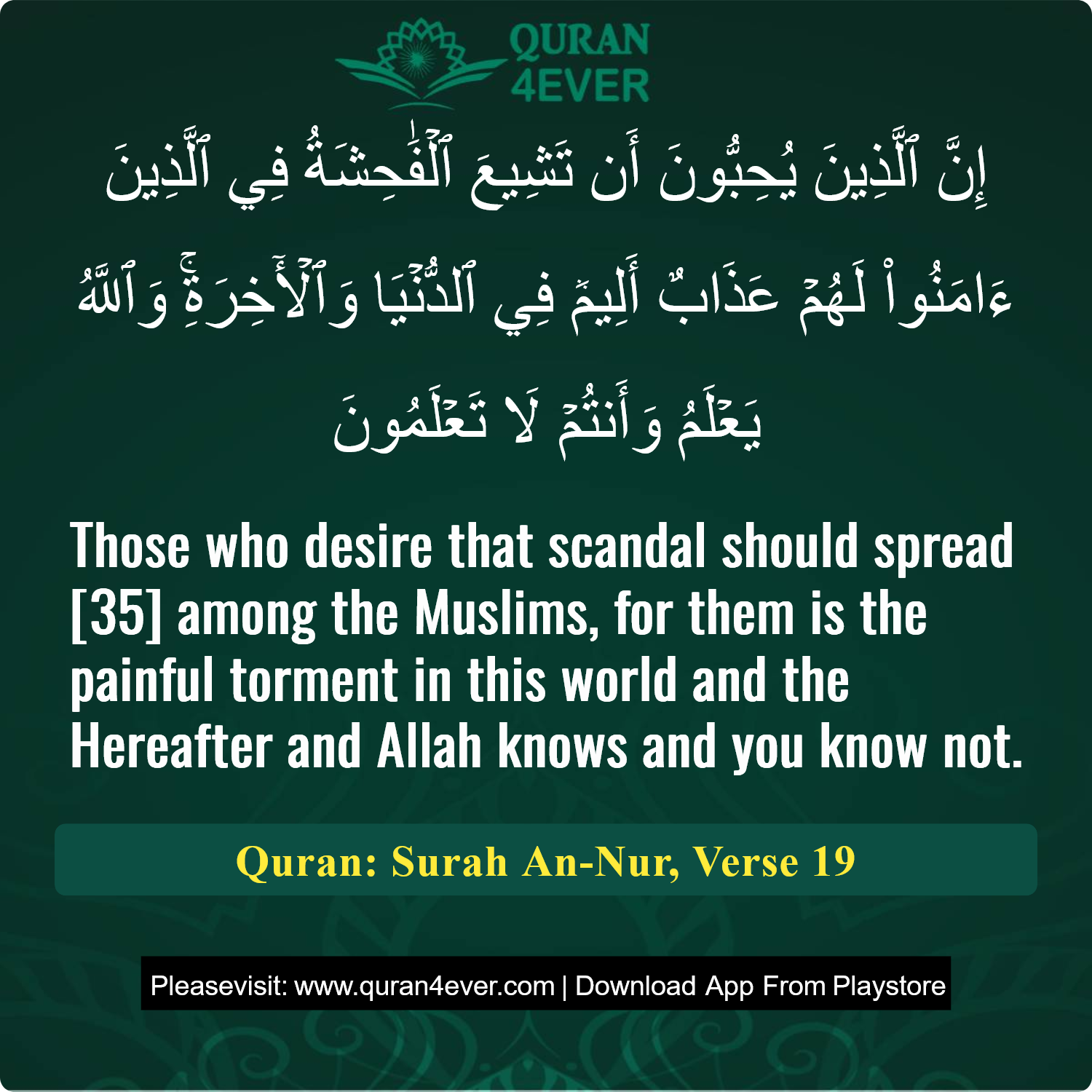 Surah 24, Ayah 19 - Quran Image