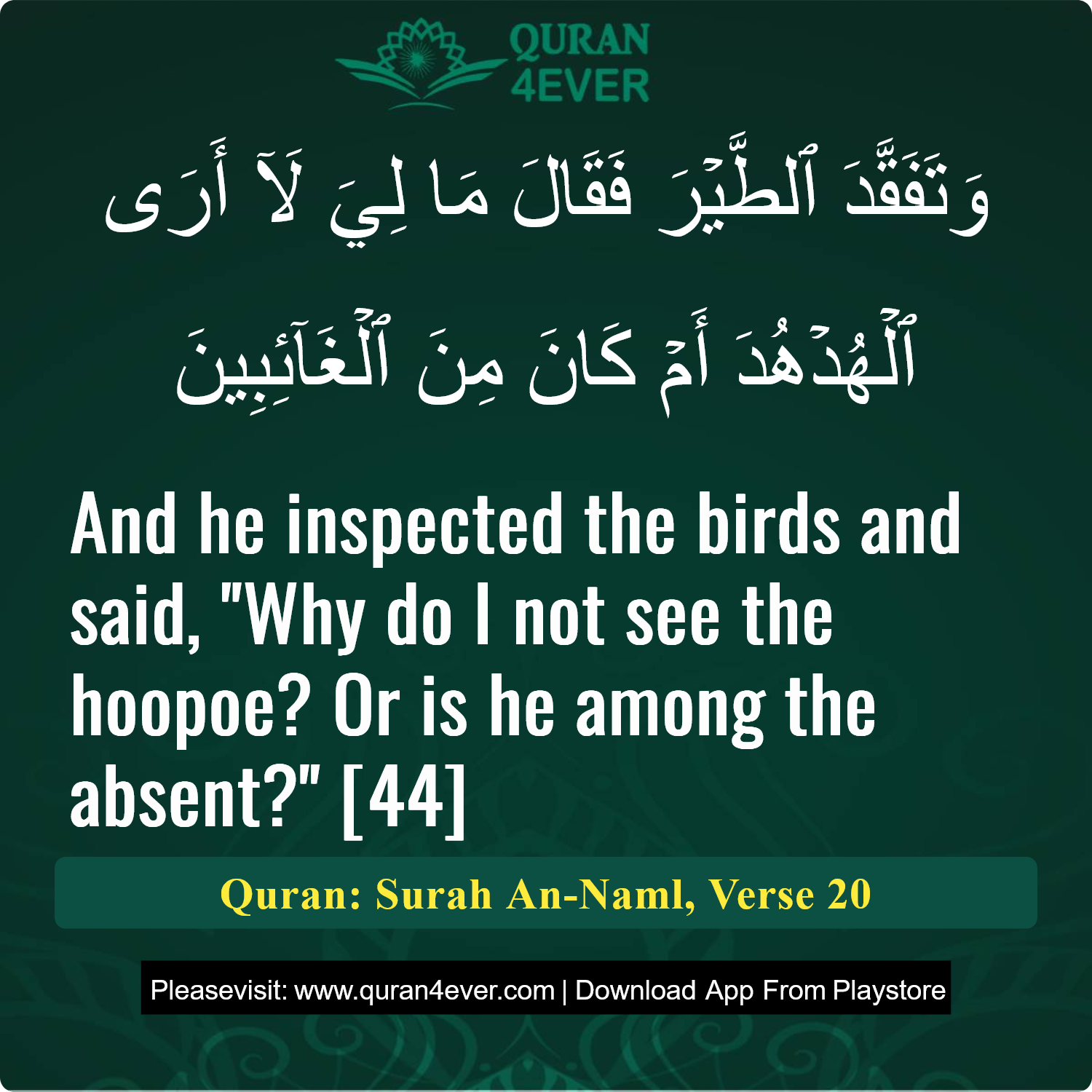 Surah 27, Ayah 20 - Quran Image