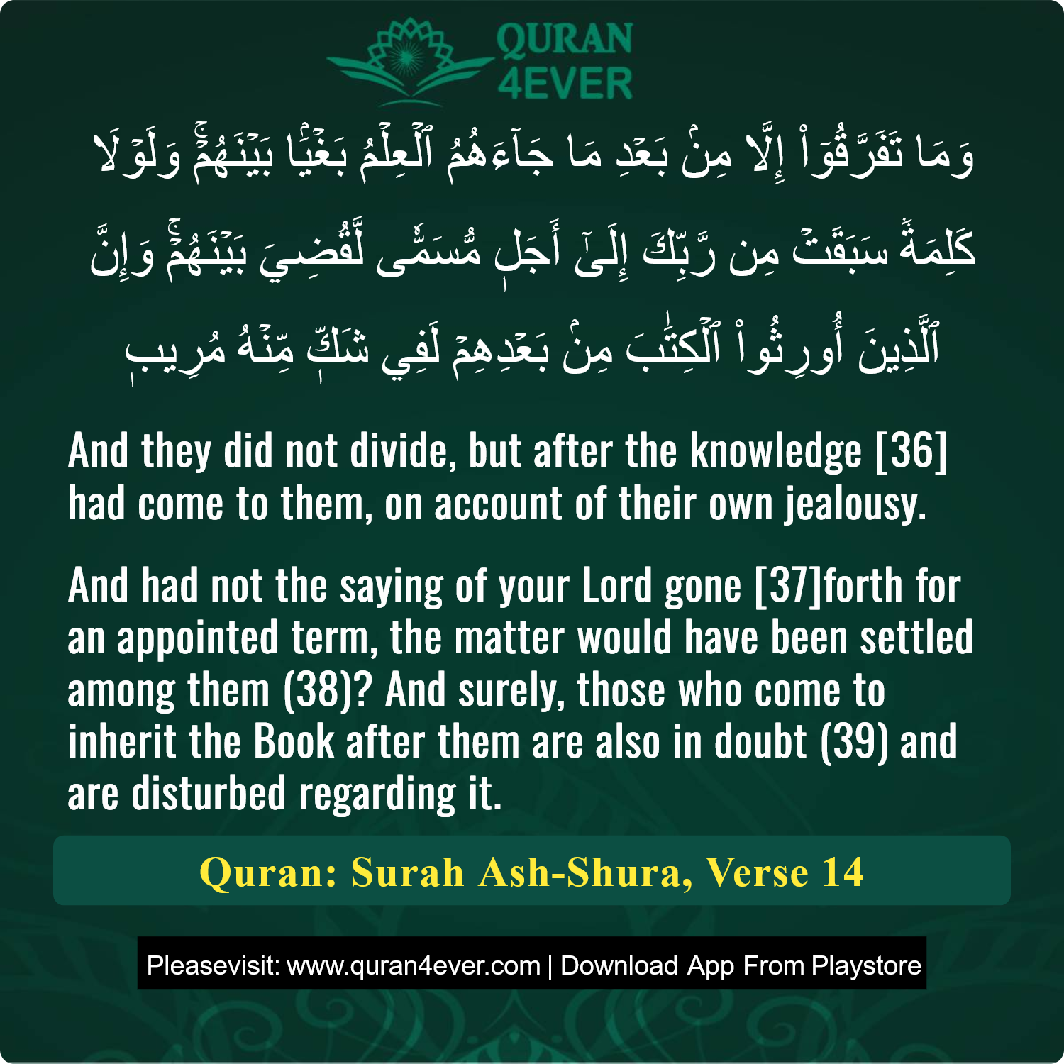 Surah 42, Ayah 14 - Quran Image