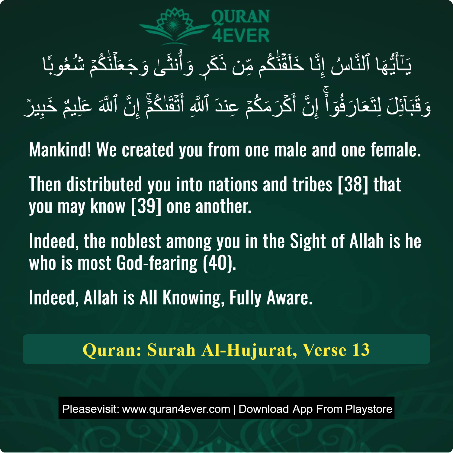 Surah 49, Ayah 13 - Quran Image