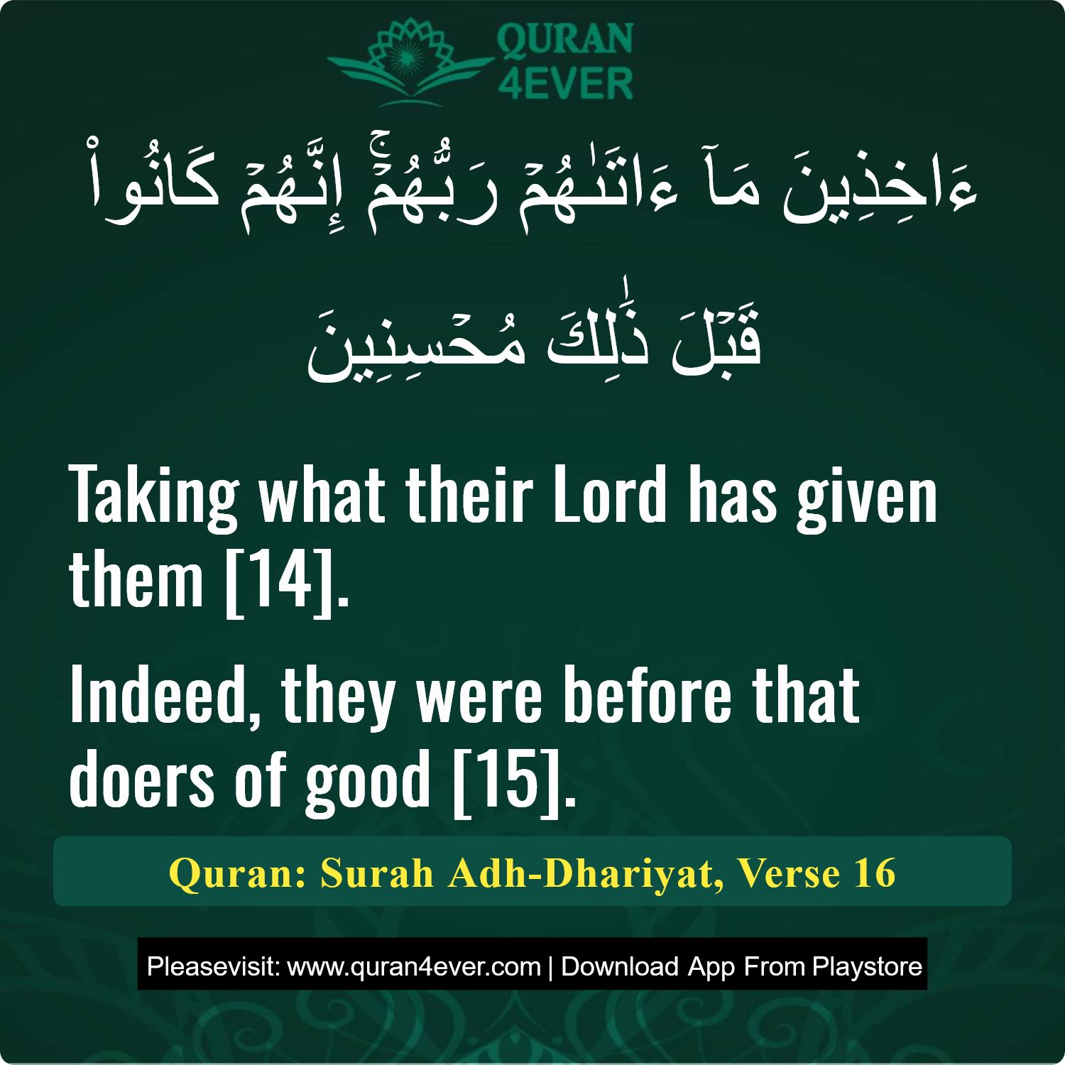 Surah 51, Ayah 16 - Quran Image