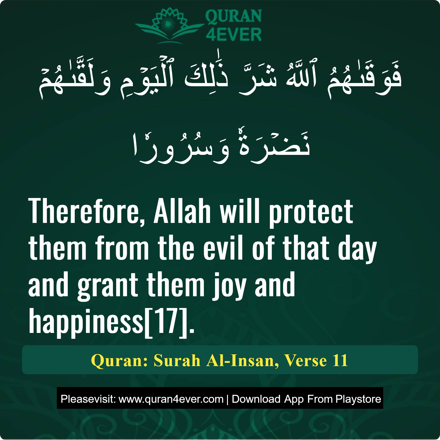 Surah 76, Ayah 11 - Quran Image