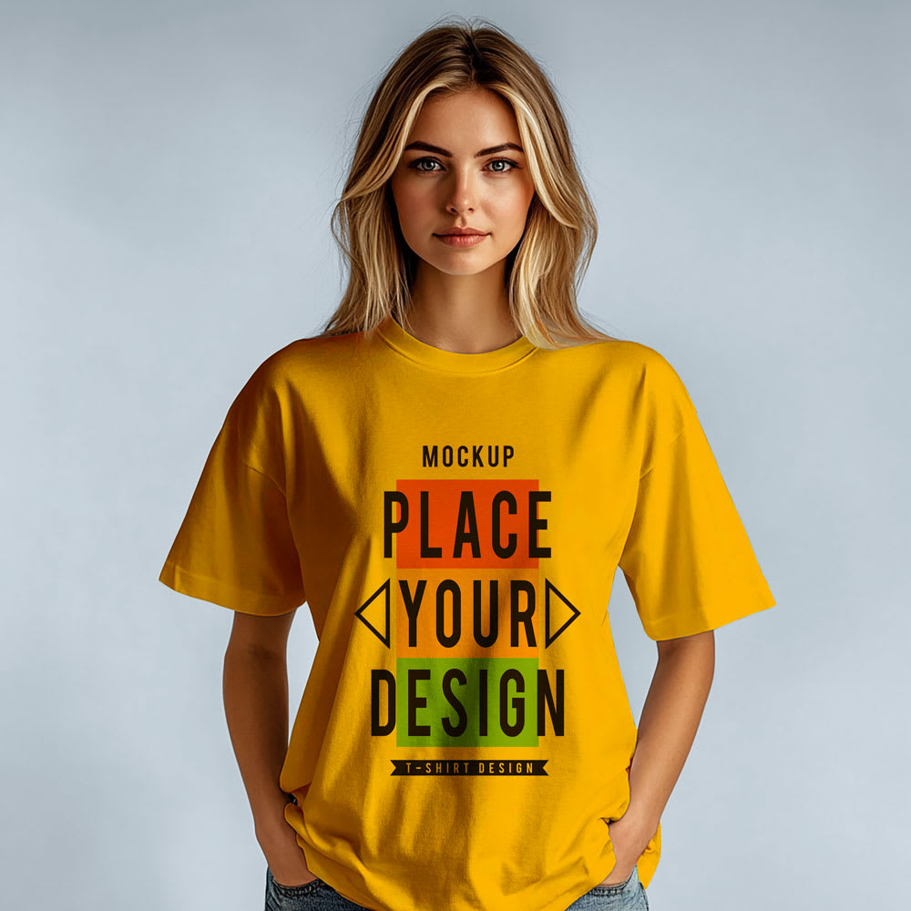 Female Wearing T-Shirt Mockup - Image 1