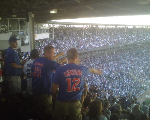 Cubs fans doing the tomahawk chop