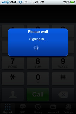 photo 5 When opening GV Mobile, it will not load without making a connection to Google Voice via the Internet