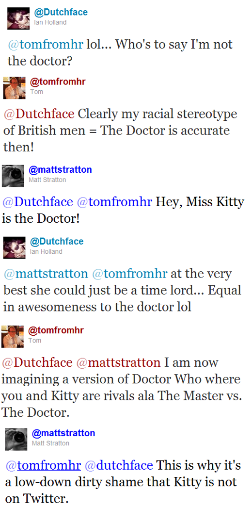 3 twitter conversation between @dutchface, @mattstratton, and @tomfromhr