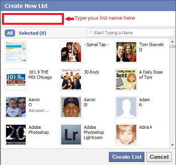 Assigning a name to a Facebook list