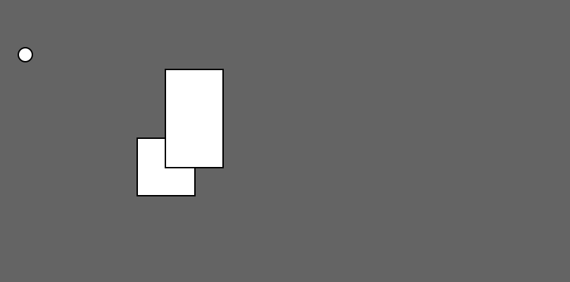 A gray canvas with three white chapes - a circle near the top-right, a square, and a rectangle half overlapping the square.