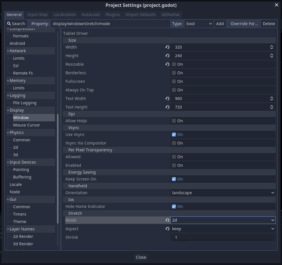 Set the window settings