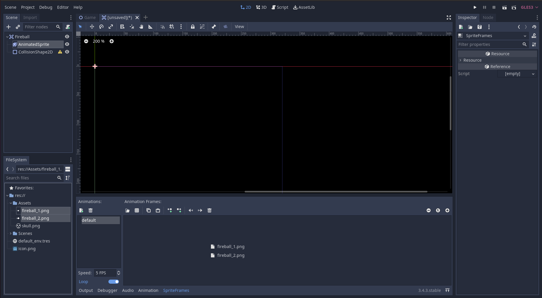 Create the fireball animation