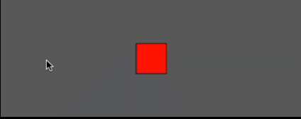 A gray canvas has a red square in the middle. When the mouse cursor touches the box, the square goes green.