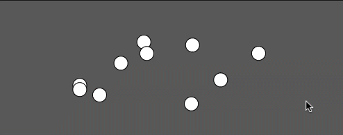 10 larger white circles move around the canvas. When the cursor touches them, they turn green permanently.