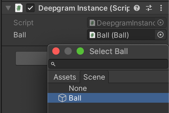 Adding a Ball object reference to the DeepgramObject