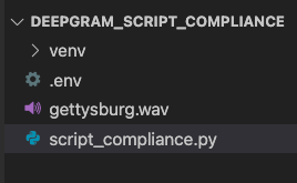 project structure for Deepgram script compliance with Python