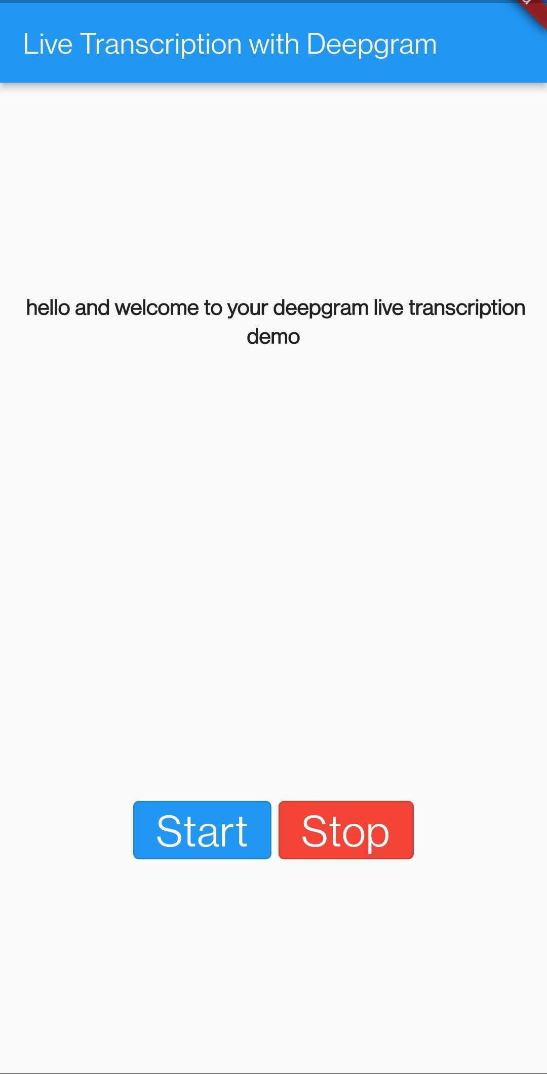 A screenshot of a mobile phone running the demo Flutter app, a blue header with the text 