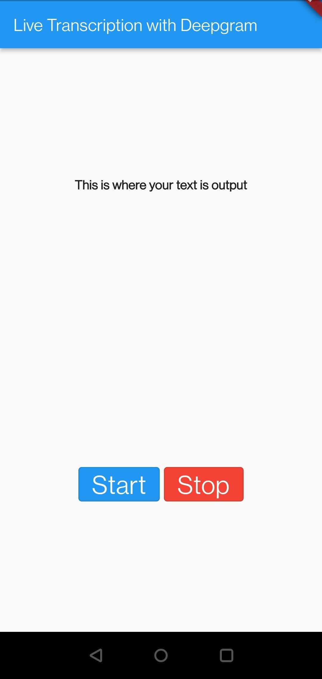 A screenshot of a mobile phone running the demo Flutter app, a blue header with the text 