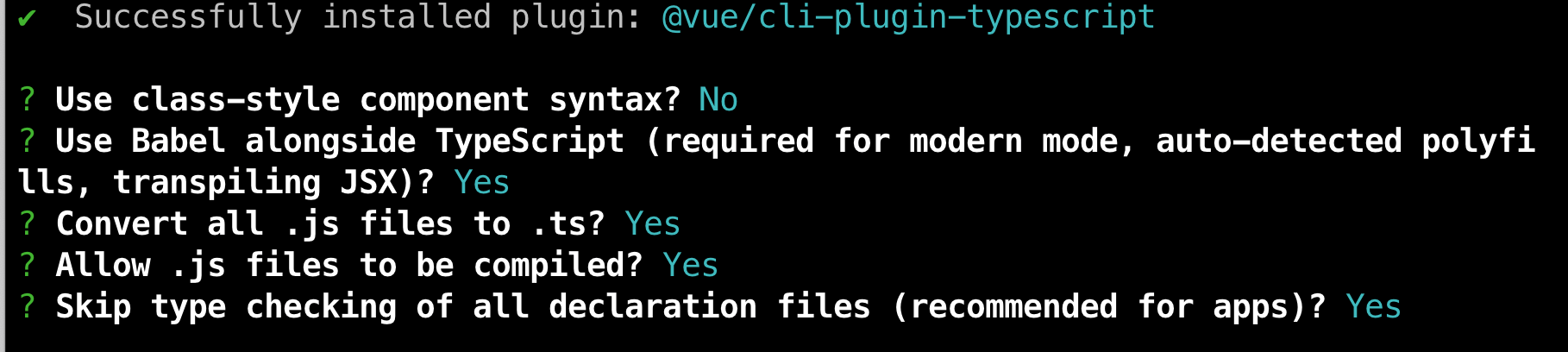 Prompts when adding Typescript to Vue project