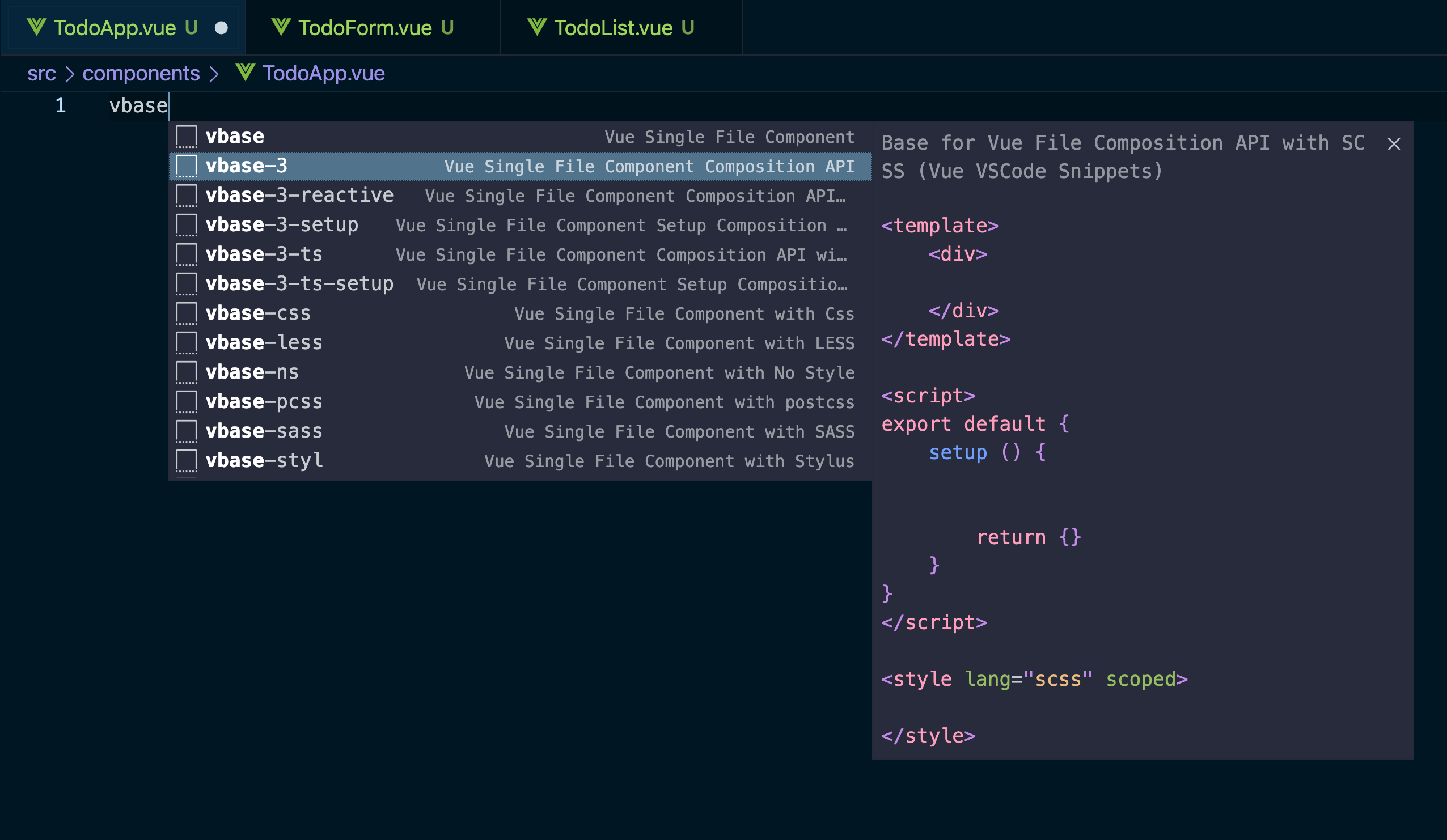 vbase-3 snippet to scaffold out my code