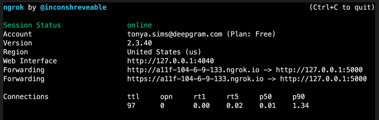 ngrok terminal with python flask