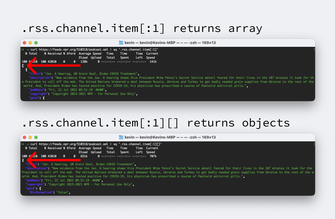 Showing the difference between the two commands above