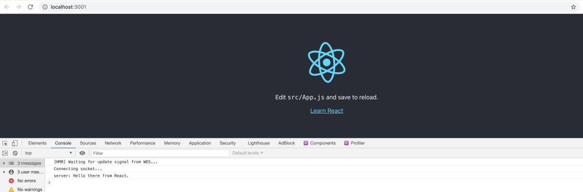 view of react app in browser