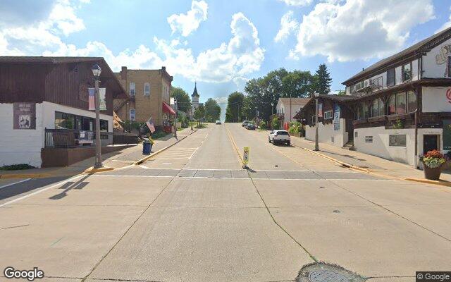 Street-level view of Downtown New Glarus (festival tent)