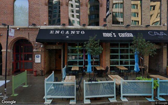 Street-level view of Moe's Cantina River North