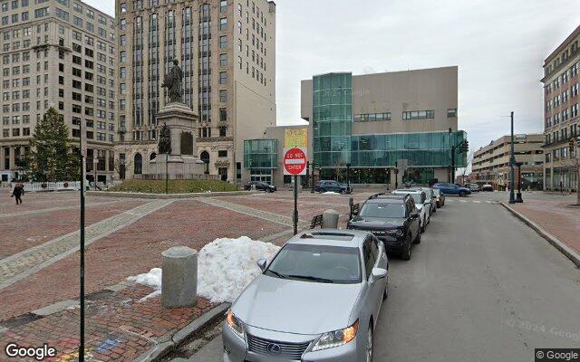 Street-level view of Monument Square