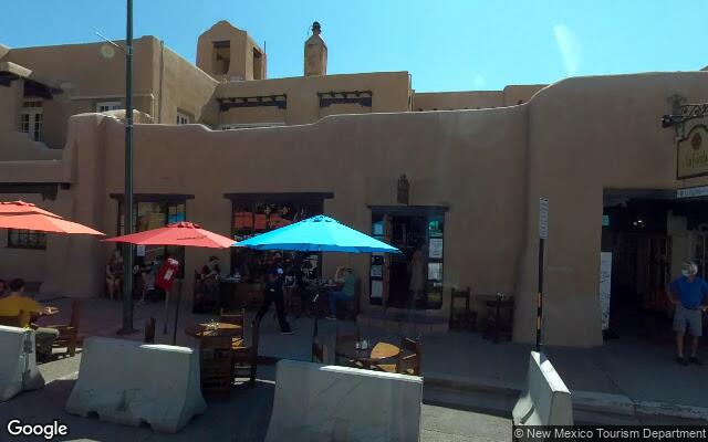 Street-level view of La Fonda Hotel on the Plaza