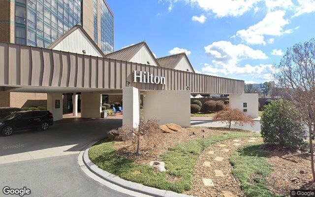 Street-level view of Hilton Charlotte University Place