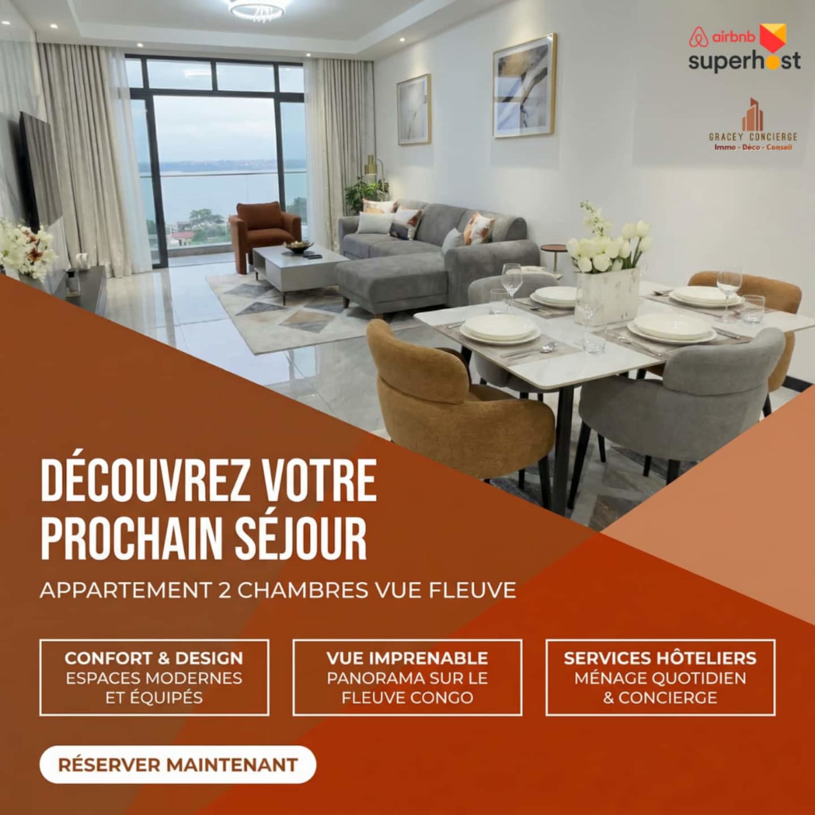 Gombe - Appartement 2 chambres avec piscine et vue fleuve, tour Fokia — photo 44